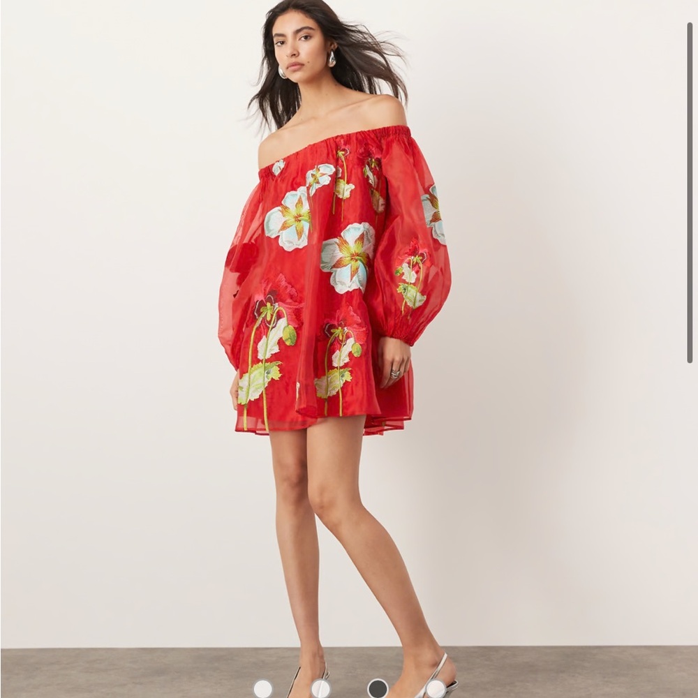 ISO!!!!!!!!! ASOS Red Floral Off-Shoulder Mini Dress